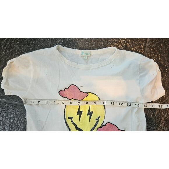 Girls Baby Tee Size 8 Melting Dripping Smiley Face T Shirt Distressed Pink Cloud - Picture 7 of 9